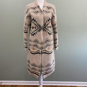 MM by My Michelle Sweater Womens Large Beige Aztec Long Cardigan Cozy Pockets